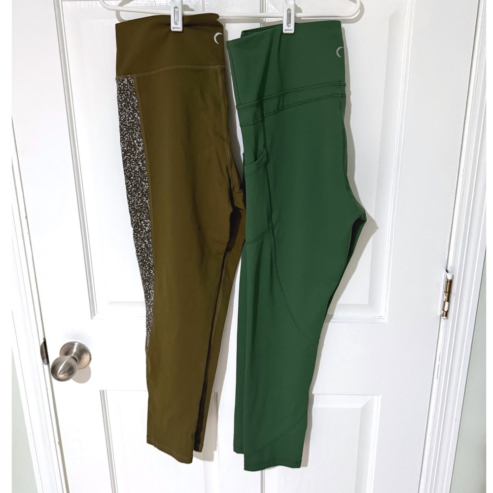 Zyia Active Bundle High Waisted Leggings Olive Forest Green Size 14-16‎ Cropped